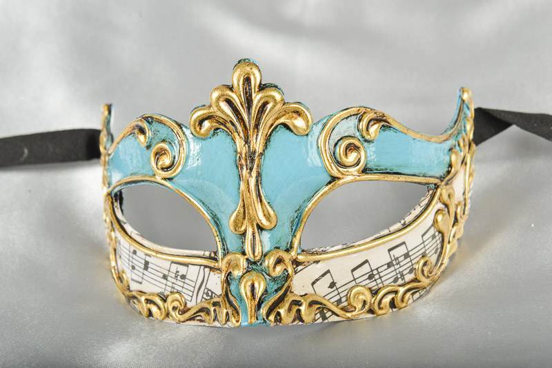 turquoise and gold Luxury Venetian mask for women - Madam Music