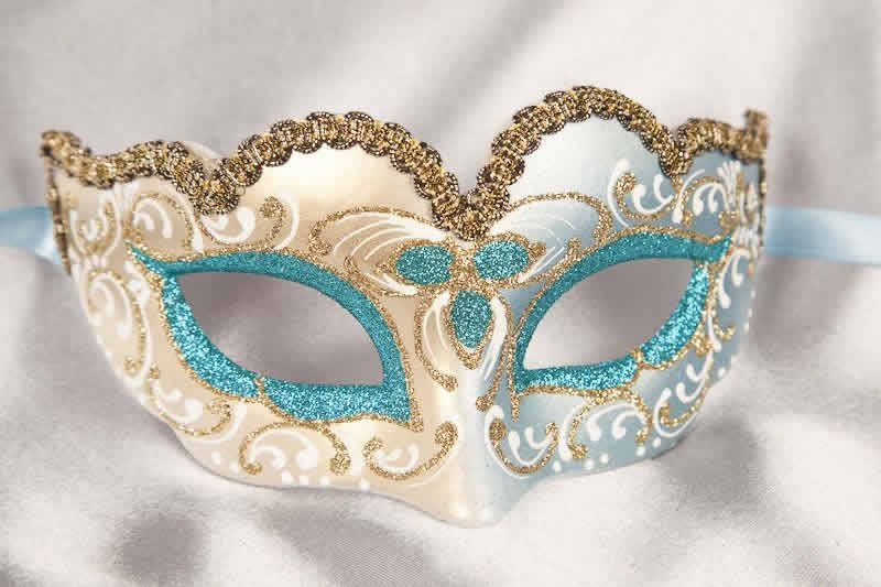 Small masquerade mask Baby Gold in turquoise