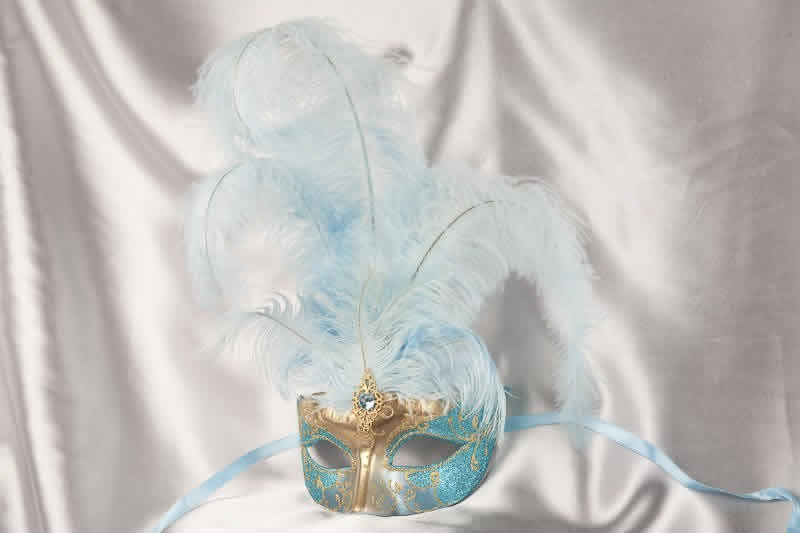 turquoise centre feather mask - Struzzo Gold