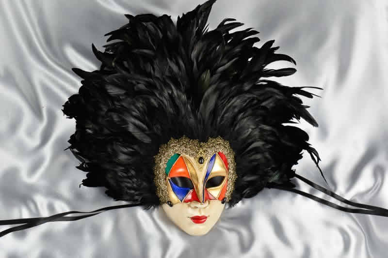 Full face feathered Venice carnival mask