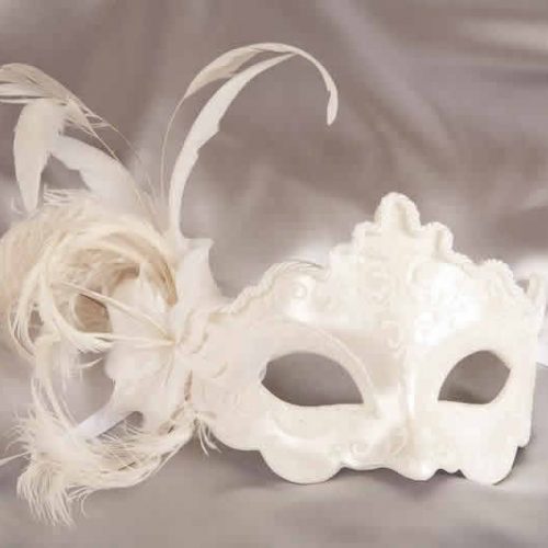 side feather masquerade mask in white