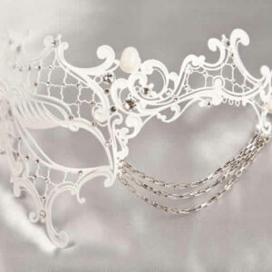 White Occhialino Lux - Luxury Filigree Lace Metal Phantom Masks