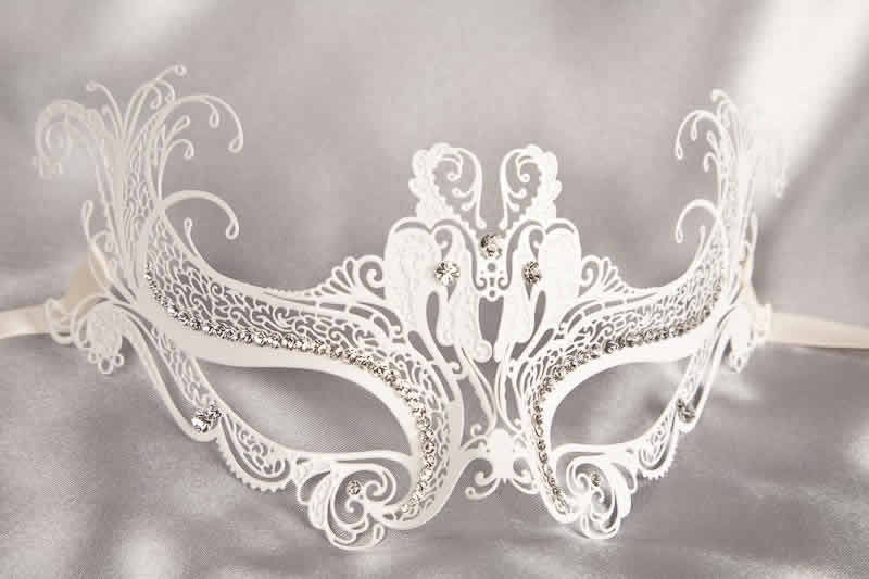 white luxury lace metal mask with crystals