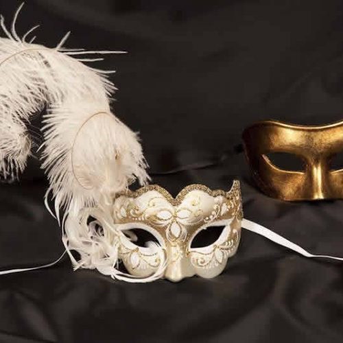 white gold ball masks for couple