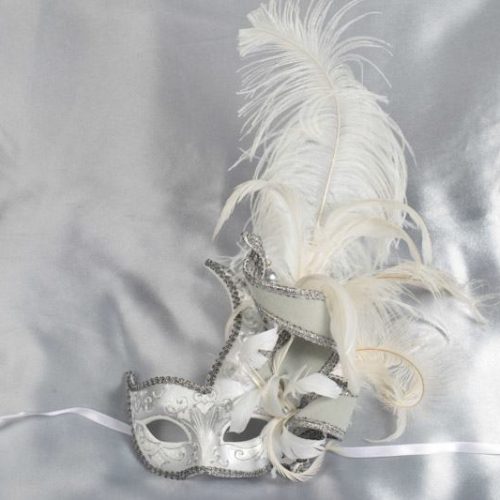 Cigno Armony silver masquerade mask in white