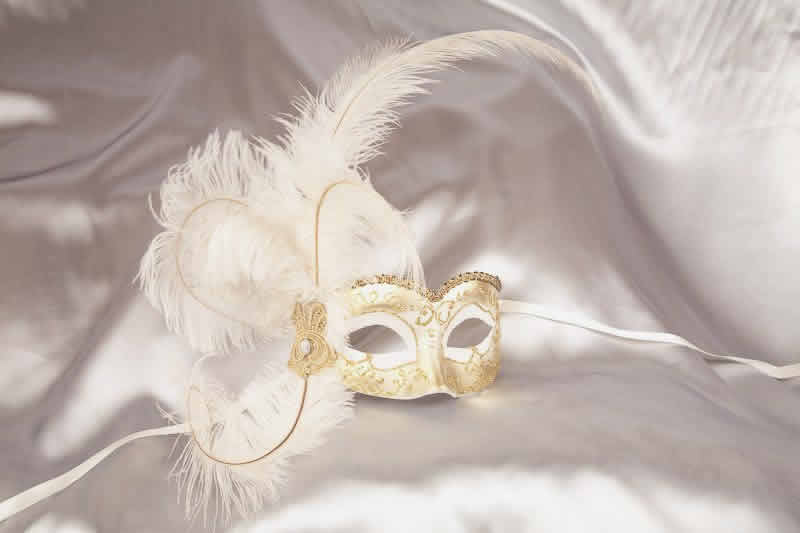 Masquerade Mask - White - Rhinestone And Feathers - Tassels from Apollo Box