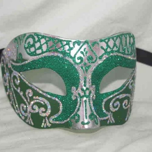 Unisex Colombina mask with glitter and silver trim in green