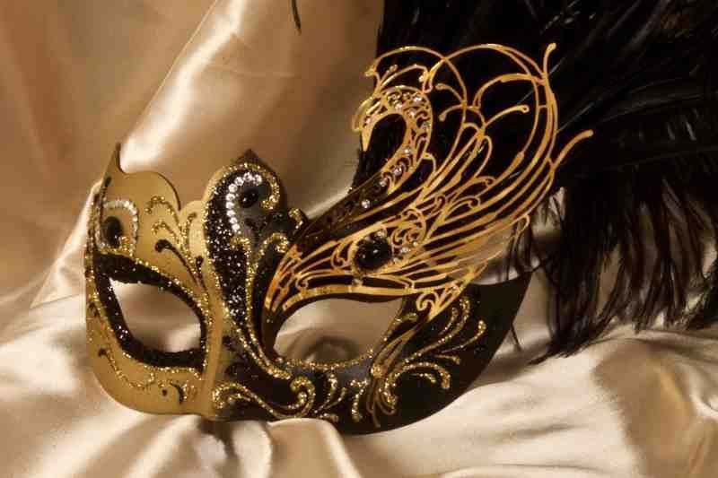 Black Tabatha Gold - Custom Venetian Mask with Fretwork Detail and Luxurious Feathers - Image 2
