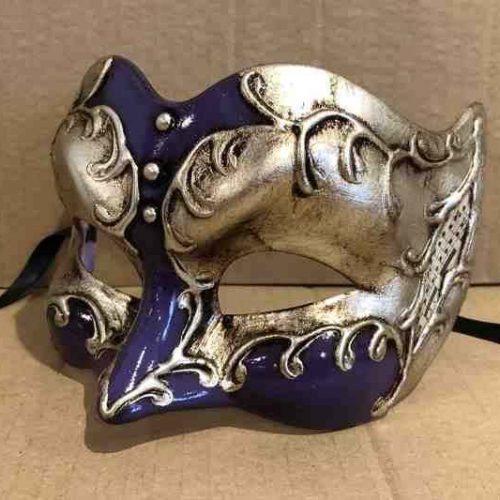 Purple and silver half face Joker masquerade mask