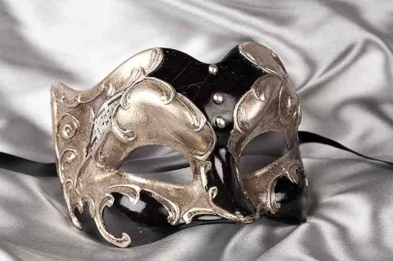 Black and silver half face Joker masquerade mask