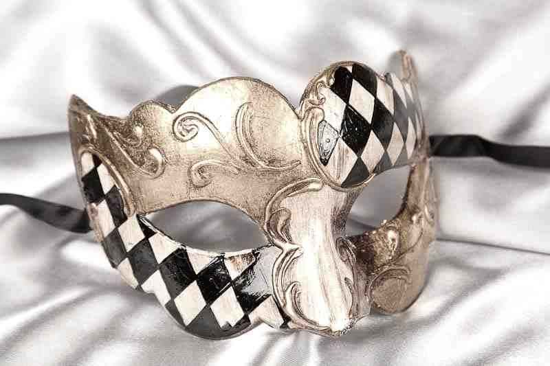 Carnvial masquerade mask with black and white diamond checks