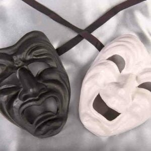 Commedia Tragedia Plain - Black and White Pair of Greek Theatre Happy Sad Masks