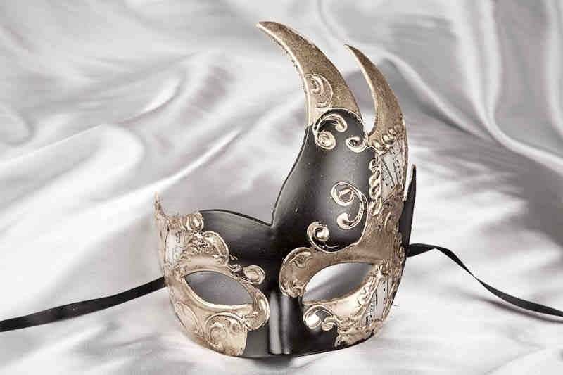 swan shaped animal masquerade mask in black and silver