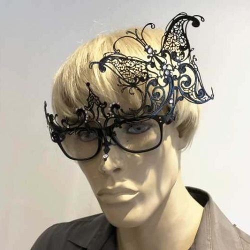 mask attached to glasses on male model - carina