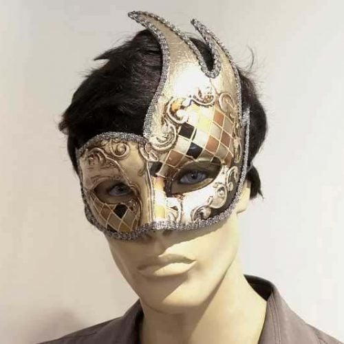 Cigno Mosaic Swan masquerade mask in silver on male face