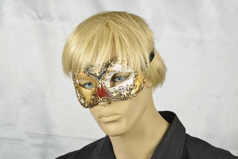 masquerade ball mask Colombina Musica on male model face