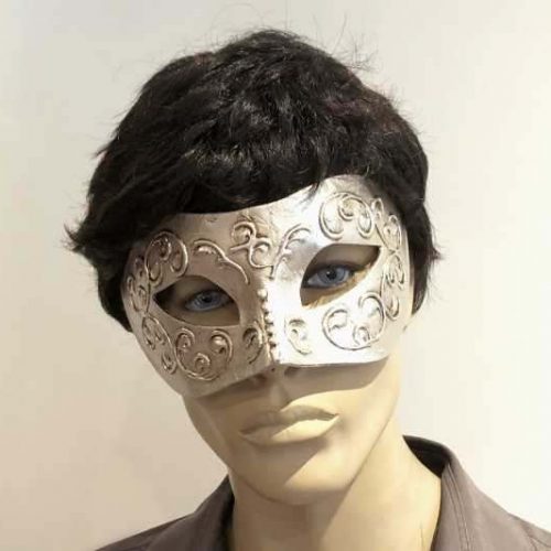 Stucchi silver colombina masquerade mask on male face