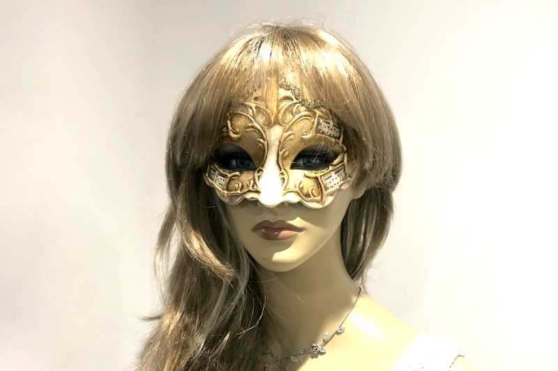 gold and musical masquerade ball mask - Giglio Melody on female face