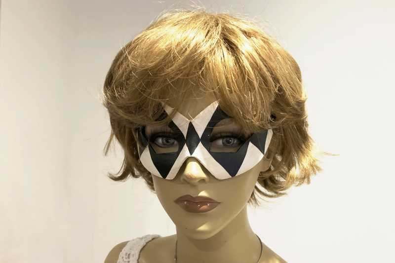 Black and White Hero Arlecchino checked mask on female face