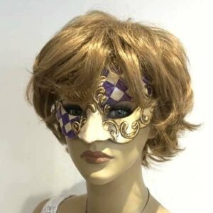 Sweetheart square check masquerade mask on female model face