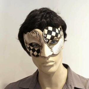 Sweetheart square check masquerade mask on male model face