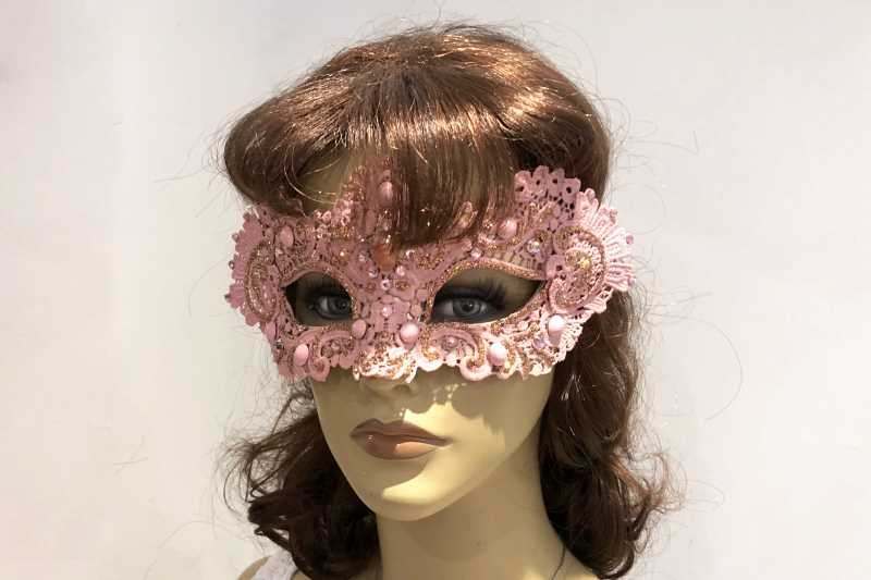 lace macrame ball mask on female model face