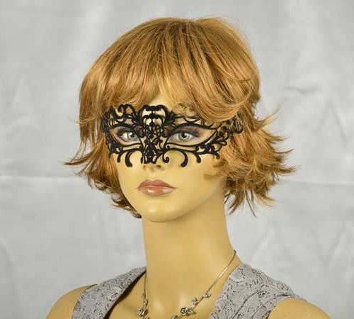 Black velvet lace masquerade mask on female face