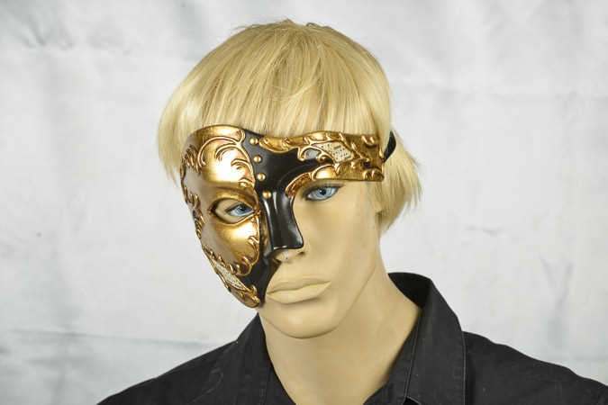 Fantasma Phantom masquerade mask in gold on male model face