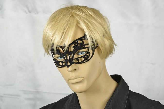 flock metal masquerade mask with strass on male model