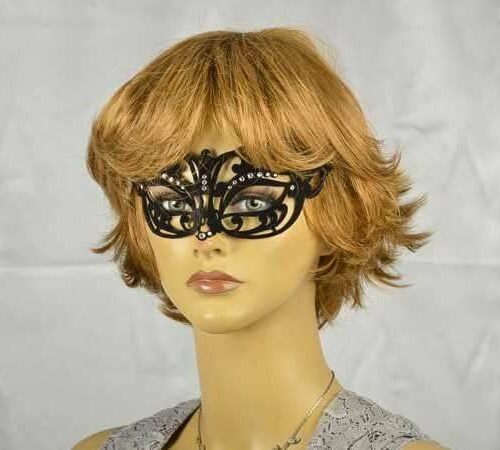 flock metal masquerade mask with strass on female model