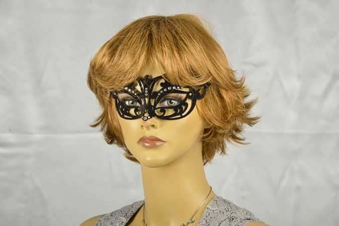 flock metal masquerade mask with strass on female model