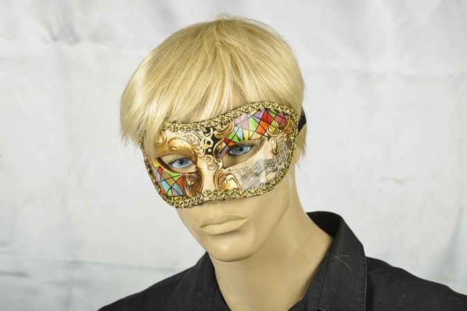 masquerade ball mask with Venetian Scenes on male face