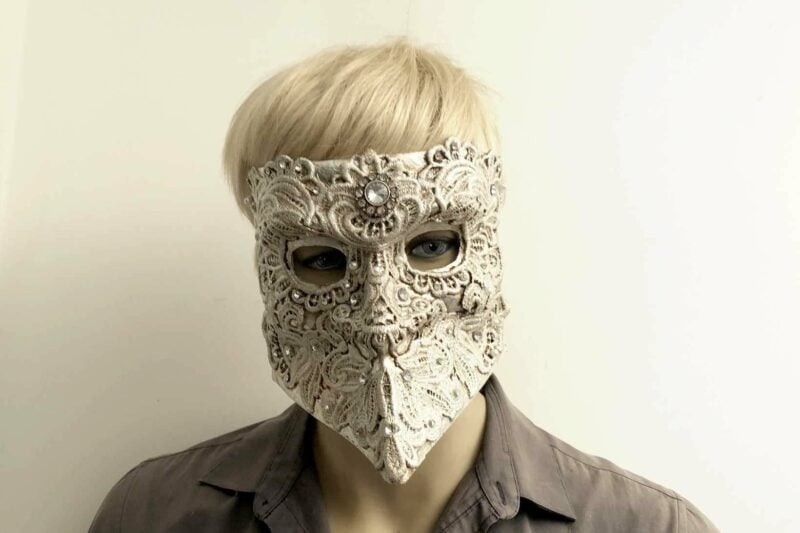 Masquerade Ball Mask Eyes Wide Shut Bauta Macrame on male face