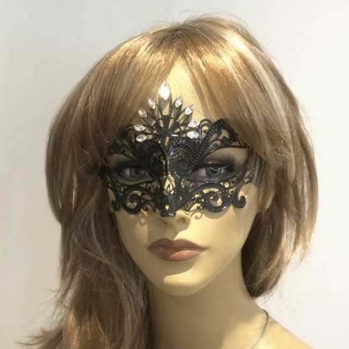 Pavone luxury metal masquerade mask on female face