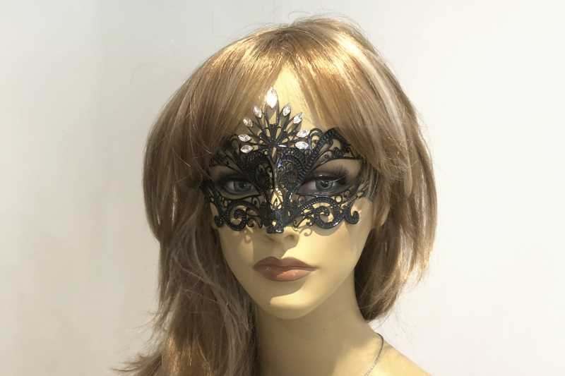 Pavone luxury metal masquerade mask on female face