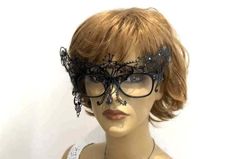 Masquerade masks for glasses Phantom attached to womans spectacles