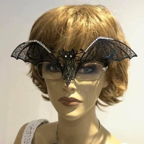 masquerade mask for glasses Pipistrello Strass attached to glasses frames on woman