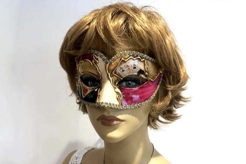 Poker decorated Semplice sweetheart masquerade mask shown on female face