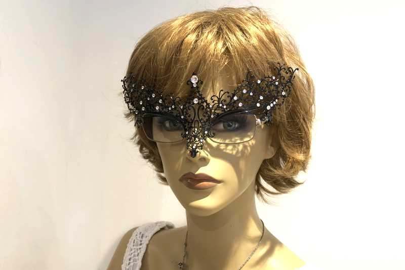 masquerade mask for glasses Ricciolina Strass attached to spectacle frames