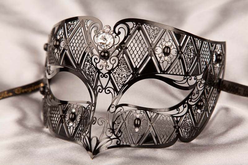 Black filigree metal Venetian mask with crystals - Tomboy