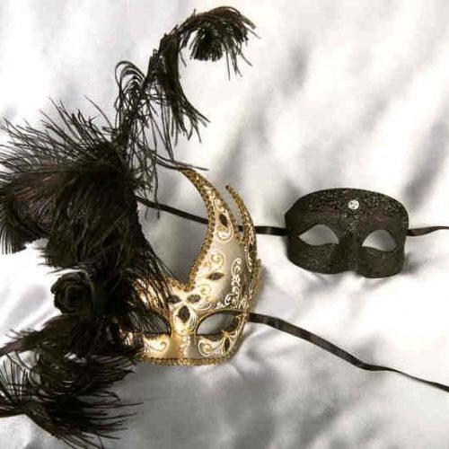 Black Gold Venetian masquerade masks for couples - Cigno Tomboy