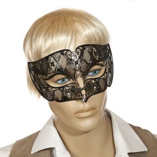 filigree metal masquerade mask for men - Tomboy on models face