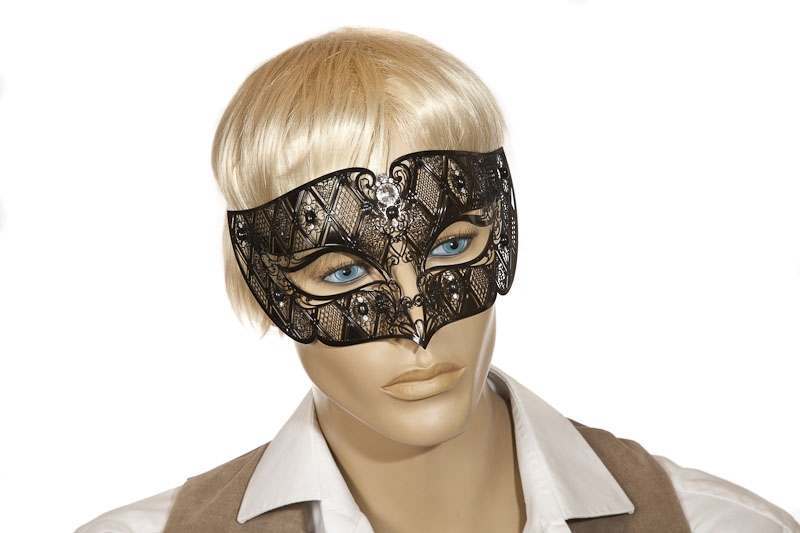 filigree metal masquerade mask for men - Tomboy on models face