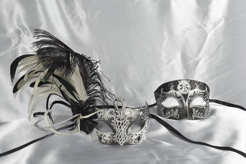 Black Venetian masks for Couples - Tomboy Vanity Silver