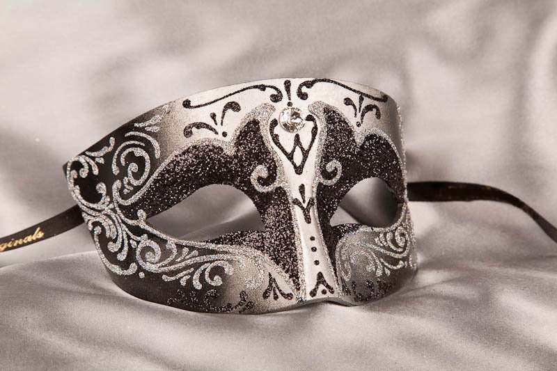 Black Masculine Venetian paper mache Mask - Tomboy Silver