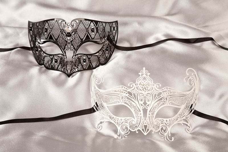 Black and white filigree metal Venetian masks Tomboy Principessa