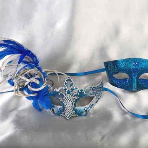 Blue Venetian masks for Couples - Tomboy Vanity Silver