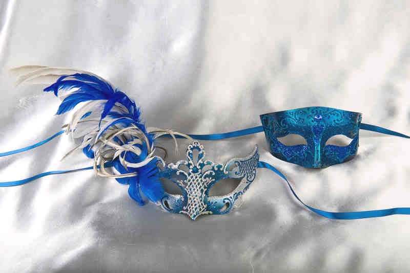 Blue Venetian masks for Couples - Tomboy Vanity Silver