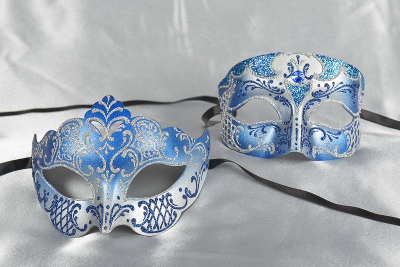 Blue and Silver matching Venetian masks - Tomboy Giglio