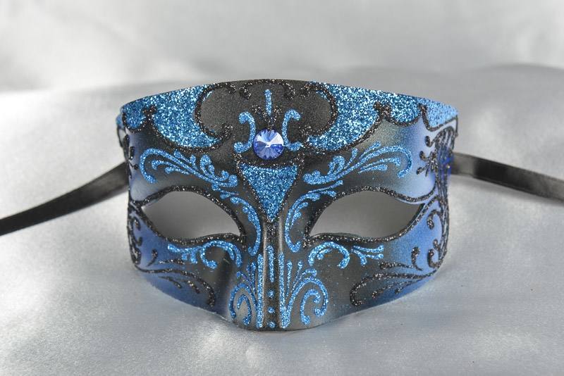 Black and blue masculine Venetian mask - Tomboy Blue